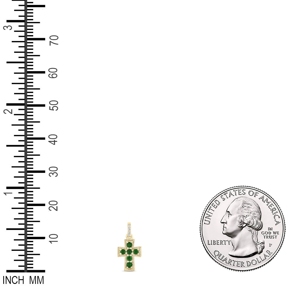 0.13 Ctw Natural Diamond Green Diamond Cross Pendant in 14k Yellow Gold