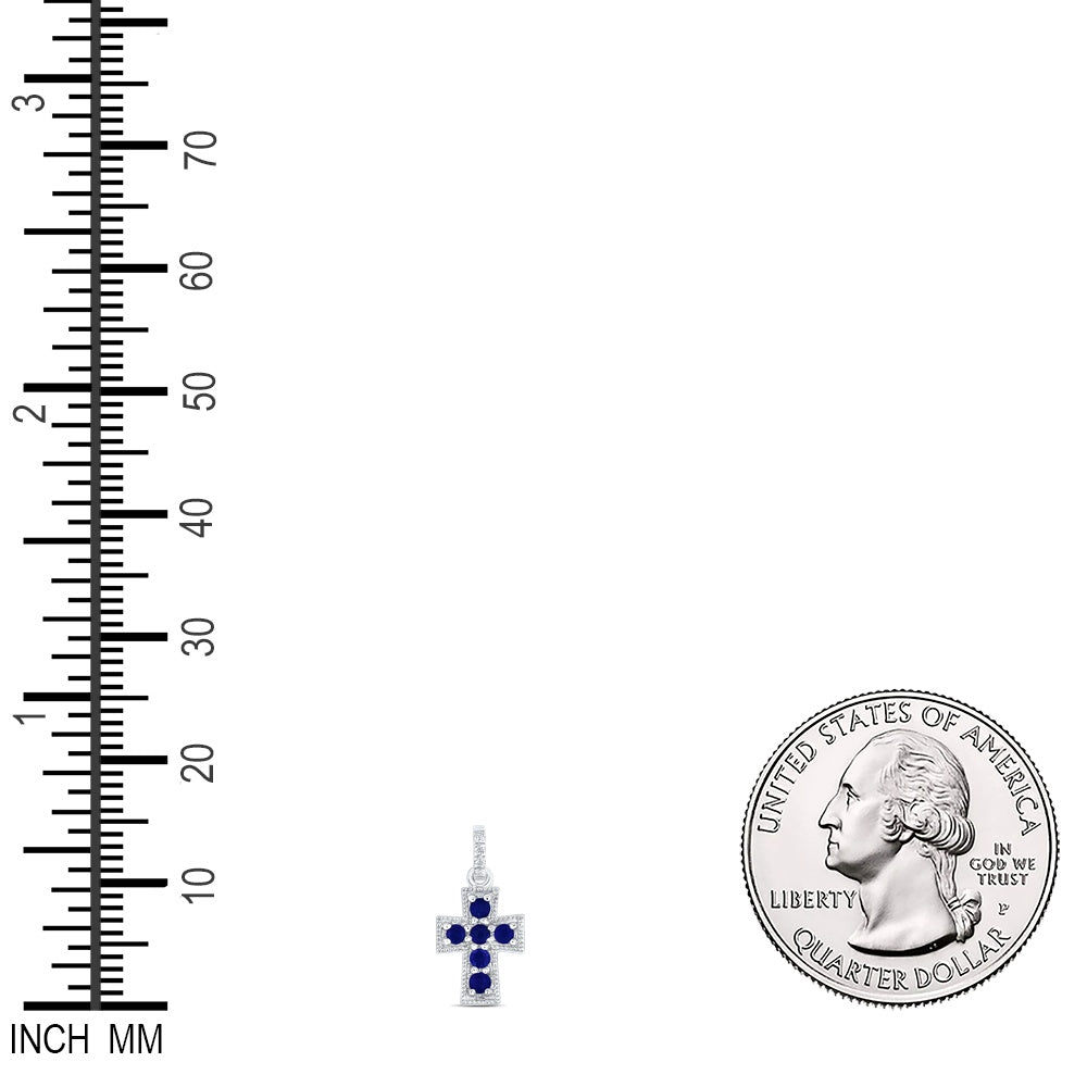0.16 Ctw Natural Diamond Blue Diamond Cross Pendant in 14k White Gold