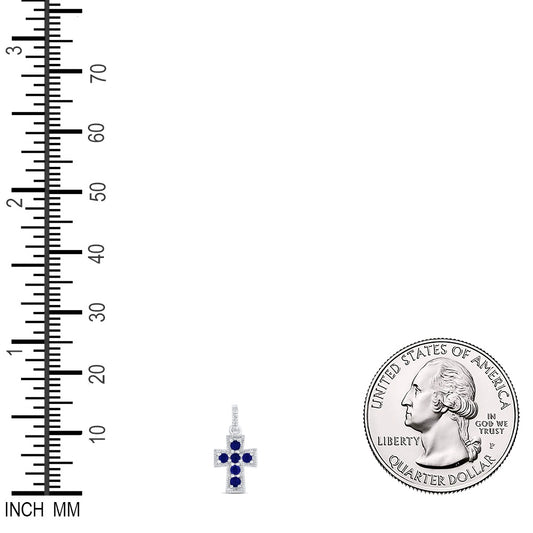 0.16 Ctw Natural Diamond Blue Diamond Cross Pendant in 14k White Gold
