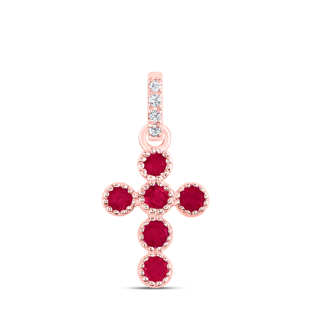 0.16 Ctw Natural Diamond Red Cross Pendant in 14k Rose Gold