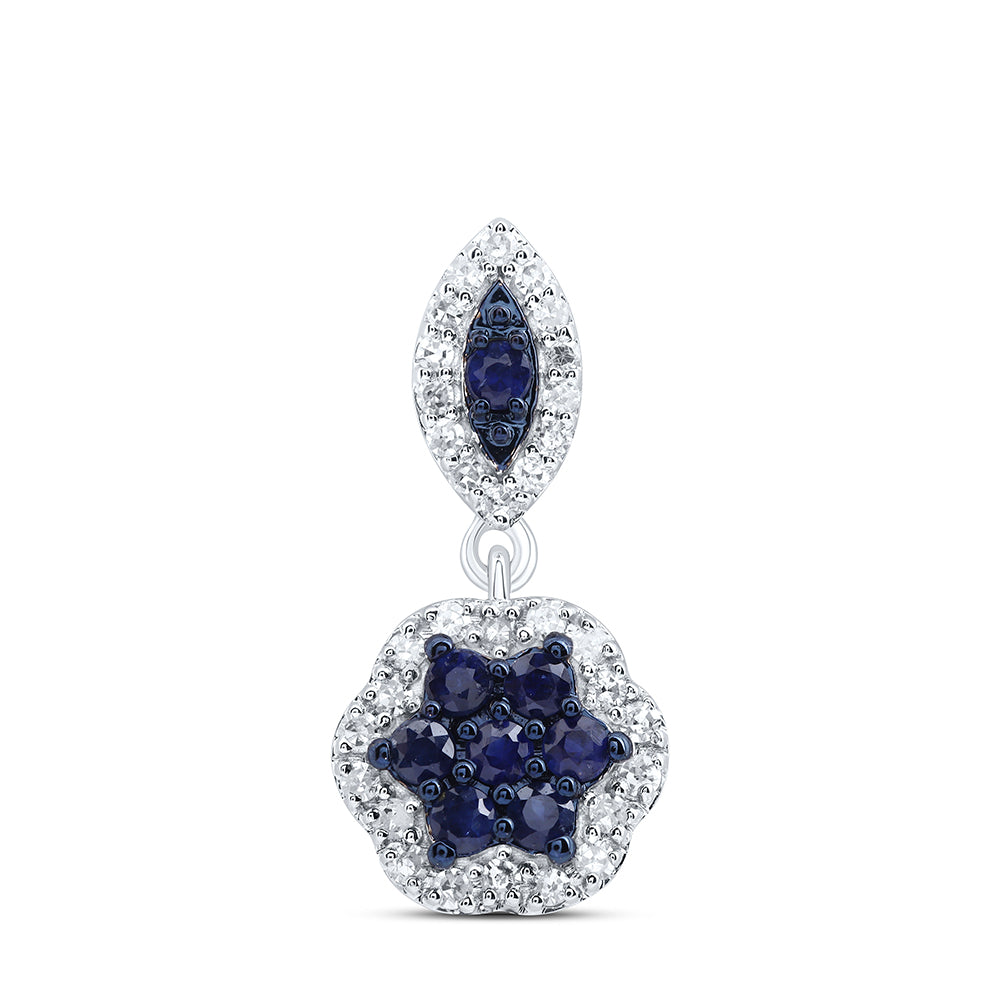 0.52 Ctw Natural Diamond Blue Dangle Clover Pendant in 10k White Gold