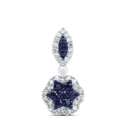 0.52 Ctw Natural Diamond Blue Dangle Clover Pendant in 10k White Gold
