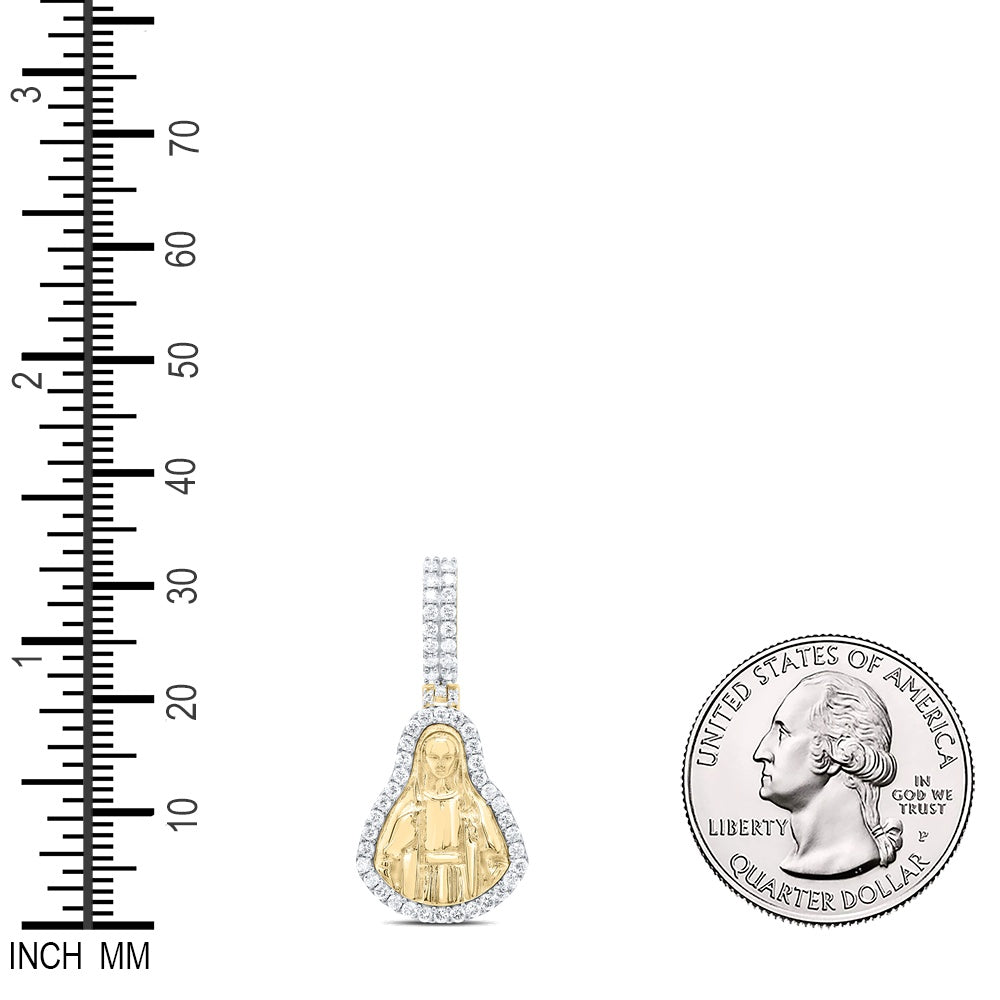 0.88 Ctw Natural Diamond Blessed Virgin Mary Pendant in 10k Yellow Gold
