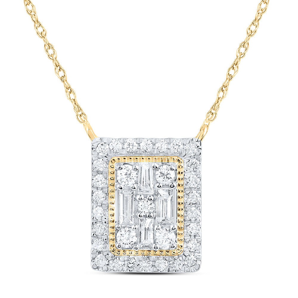 0.32 Ctw Natural Diamond Square Pendant in 14k Yellow Gold