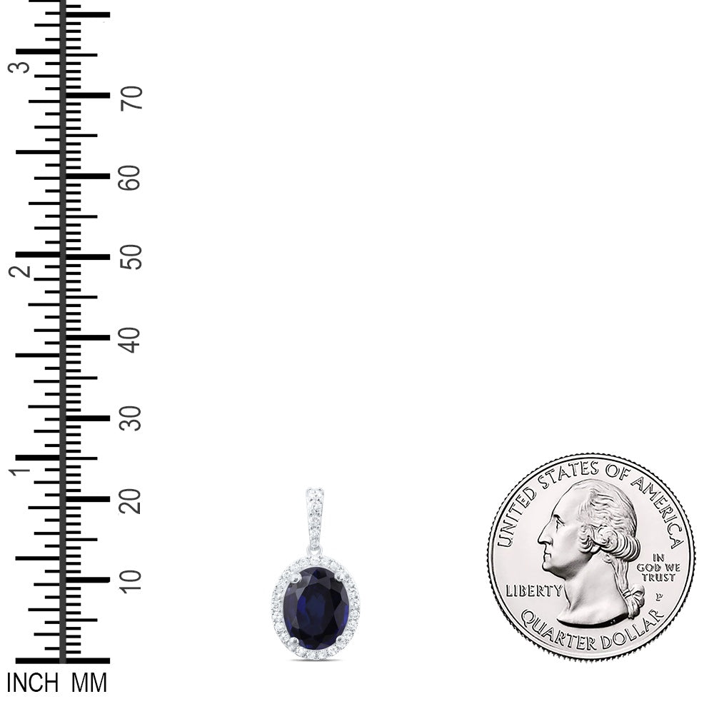 3.97 Ctw Natural Diamond Blue Center Oval Pendant in 10k White Gold