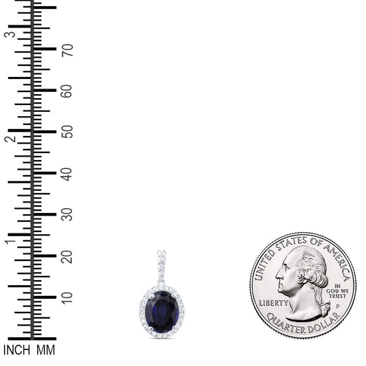 3.97 Ctw Natural Diamond Blue Center Oval Pendant in 10k White Gold