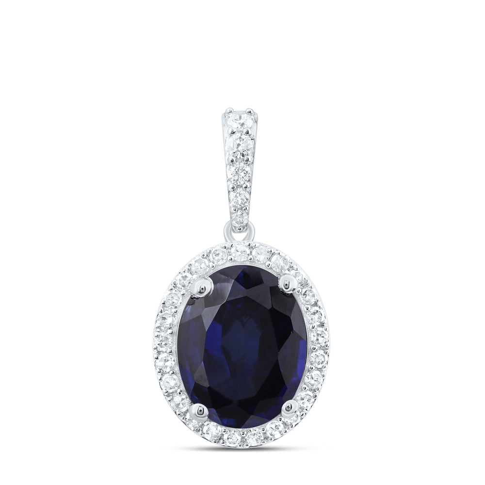 3.97 Ctw Natural Diamond Blue Center Oval Pendant in 10k White Gold
