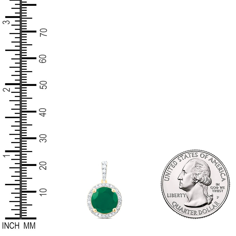 4.03 Ctw Natural Diamond Center Green Round Shaped Pendant in 10k Yellow Gold