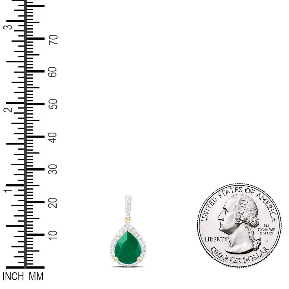 2.67 Ctw Natural Diamond Green Emerald Teardrop Pendant in 10k Yellow Gold