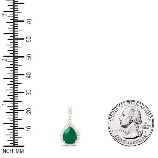 2.67 Ctw Natural Diamond Green Emerald Teardrop Pendant in 10k Yellow Gold