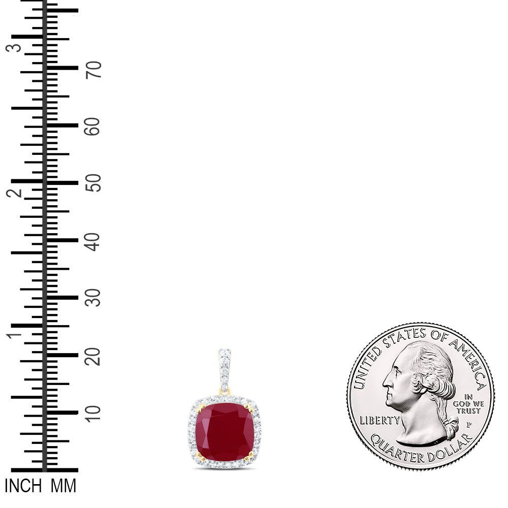 6 Ctw Natural Diamond Red Rounded Egde Pendant in 10k Yellow Gold