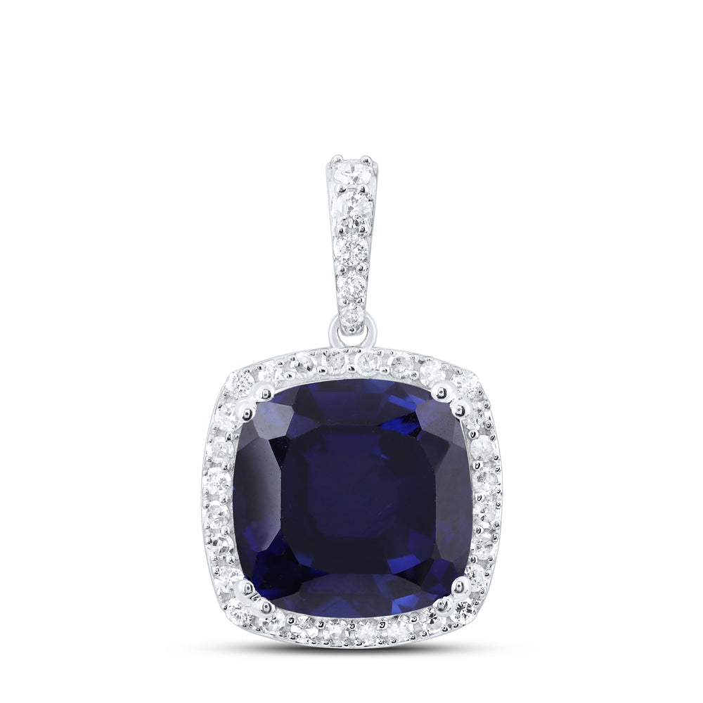 6 Ctw Natural Diamond Blue Rounded Egde Pendant in 10k White Gold