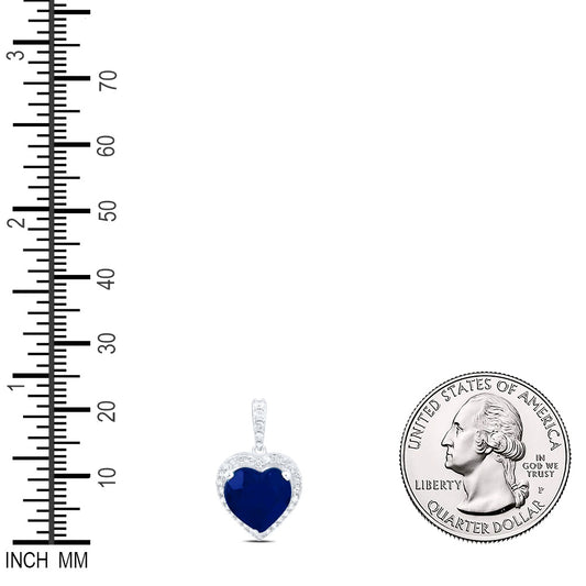 5.22 Ctw Natural Diamond Blue Center Heart Pendant in 10k White Gold