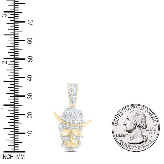 0.91 Ctw Natural Diamond Skull Cowboy Hat Pendant in 10k Yellow Gold