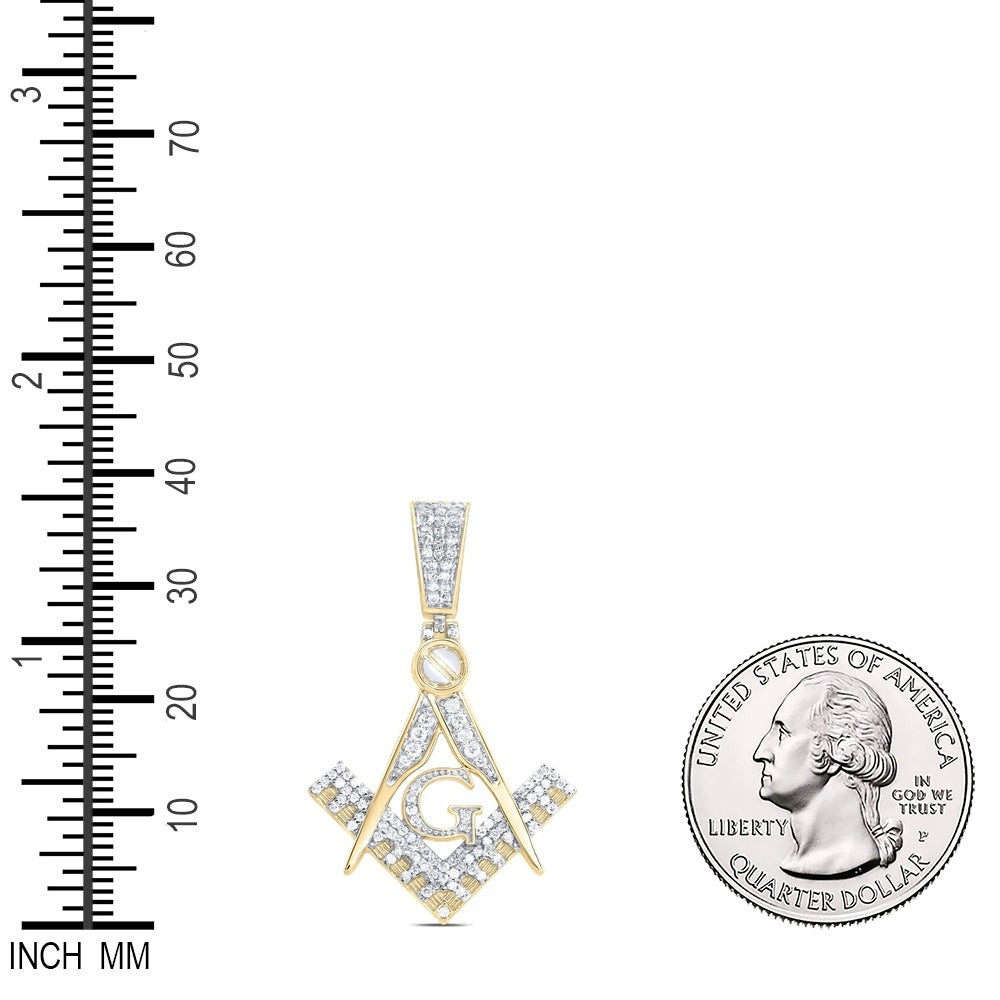 0.41 Ctw Natural Diamond Masonic Pendant in 10k Yellow Gold