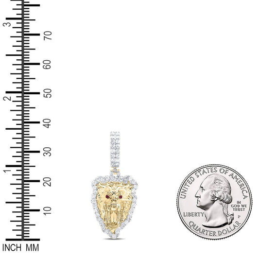 0.79 Ctw Natural Diamond Roaring Lion Head Pendant in 10k Yellow Gold