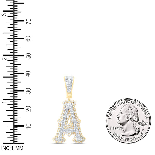 0.77 Ctw Natural Diamond Initial Letter Alphabet A Pendant in 10K Yellow White