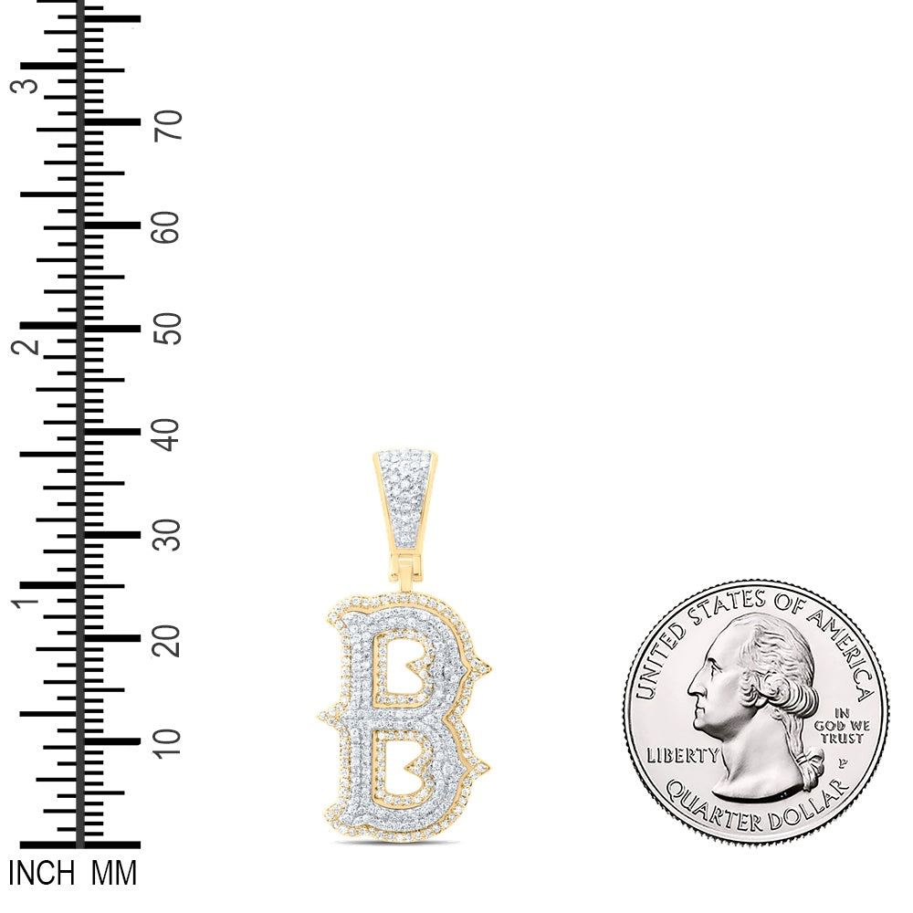 0.67 Ctw Natural Diamond Initial Letter Alphabet B Pendant in 10K Yellow White