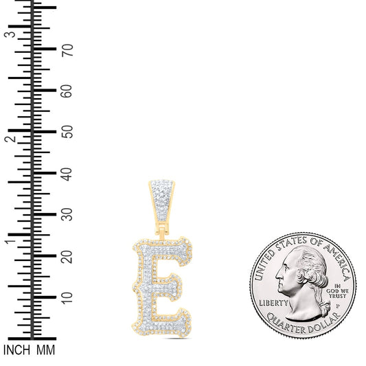 0.56 Ctw Natural Diamond Initial Letter Alphabet E Pendant in 10K Yellow White