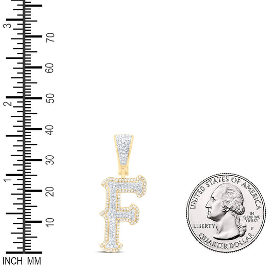 0.5 Ctw Natural Diamond Initial Letter Alphabet F Pendant in 10K Yellow White