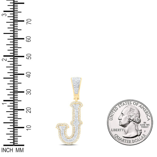 0.46 Ctw Natural Diamond Initial Letter Alphabet J Pendant in 10K Yellow White