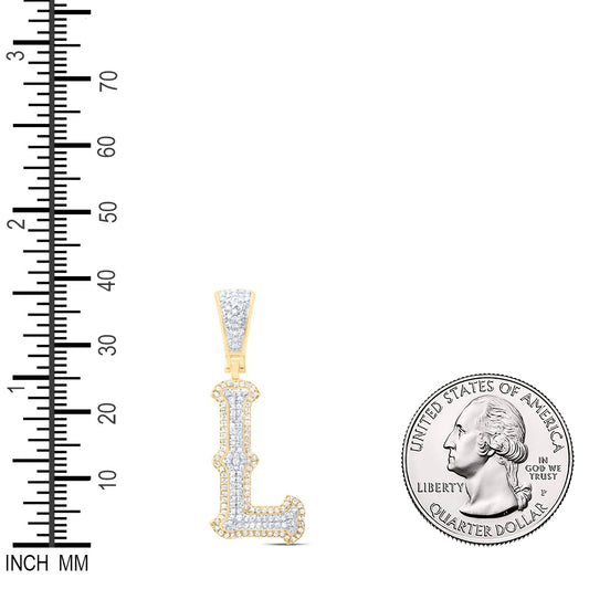 0.43 Ctw Natural Diamond Initial Letter Alphabet L Pendant in 10K Yellow White