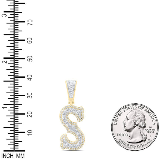 0.47 Ctw Natural Diamond Initial Letter Alphabet S Pendant in 10K Yellow White