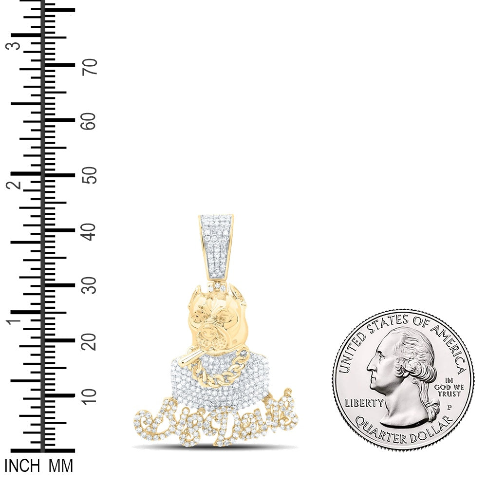 1.33 Ctw Natural Diamond Big Dawg Bulldog Animal Pendant in 10k Yellow Gold