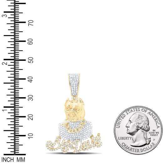 1.33 Ctw Natural Diamond Big Dawg Bulldog Animal Pendant in 10k Yellow Gold