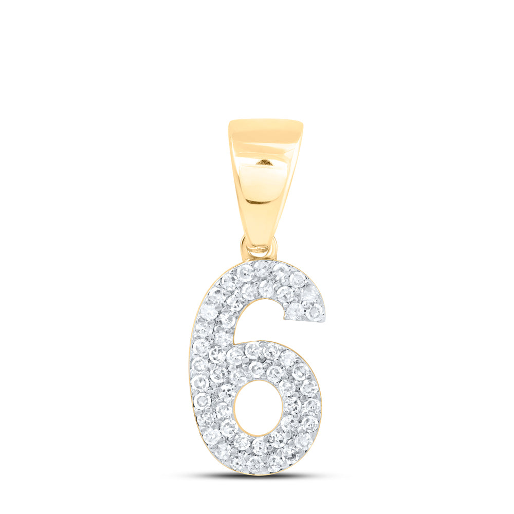 0.26 Ctw Natural Diamond Zero 6 Number Pendant in 10k Yellow Gold