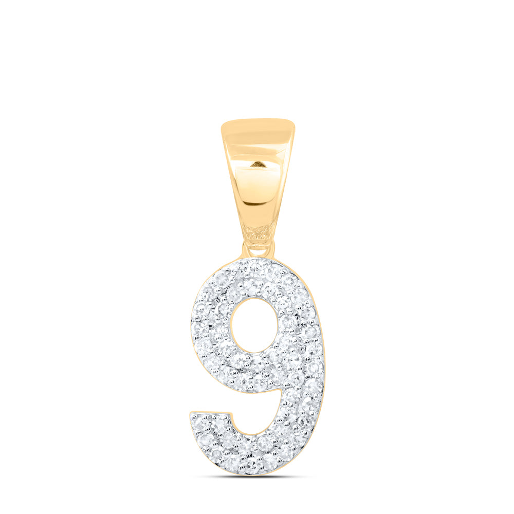 0.27 Ctw Natural Diamond Zero 9 Number Pendant in 10k Yellow Gold
