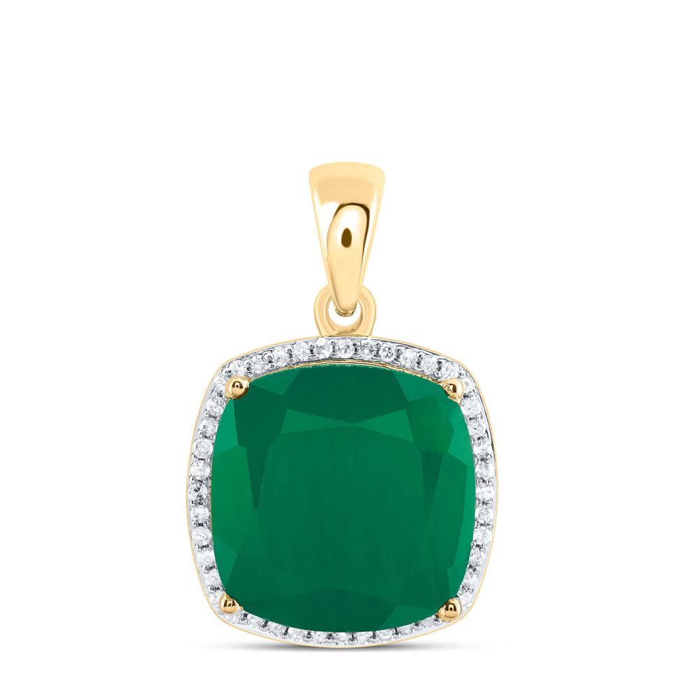 8.74 Ctw Natural Diamond Green Emerald Square Pendant in 10k Yellow Gold