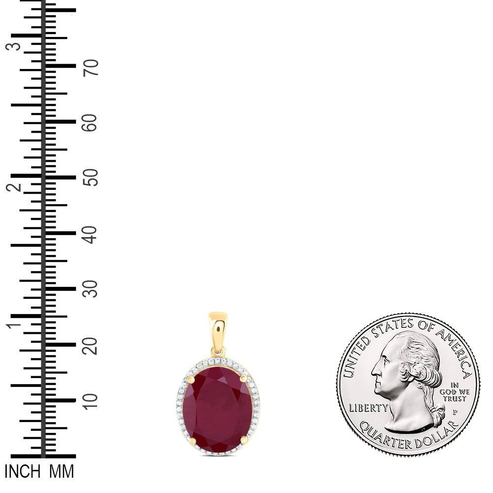 11.85 Ctw Natural Diamond Red Ruby Oval Gift Pendant in 10k Yellow Gold