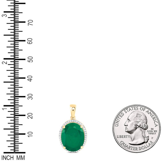 7.96 Ctw Natural Diamond Green Emerald Oval Gift Pendant in 10k Yellow Gold