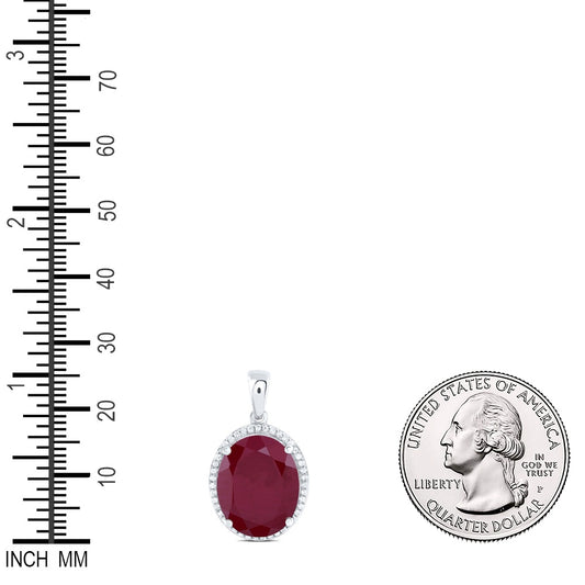 11.95 Ctw Natural Diamond Red Ruby Oval Gift Pendant in 10k White Gold