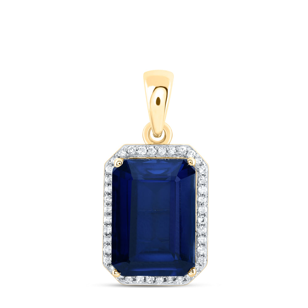 7.88 Ctw Natural Diamond Blue Sapphire Octagone Pendant in 10k Yellow Gold