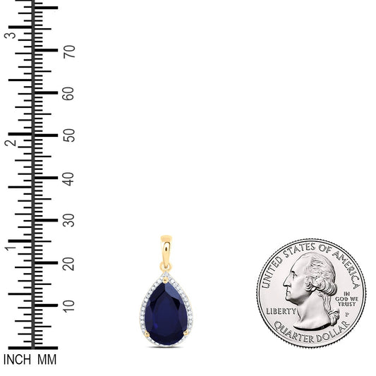 7.8 Ctw Natural Diamond Blue Sapphire Teardrop Pendant in 10k Yellow Gold
