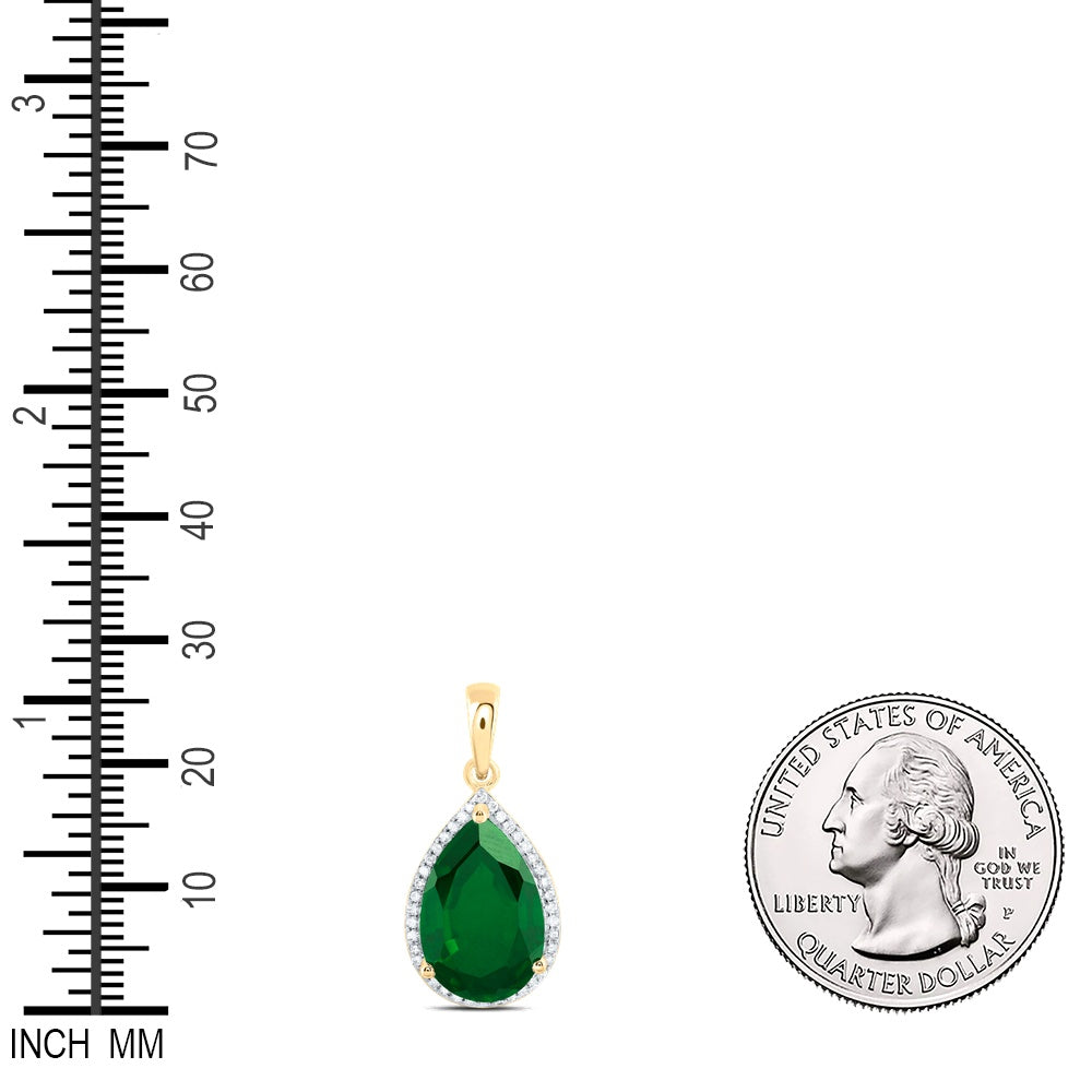 5.11 Ctw Natural Diamond Green Emerald Teardrop Pendant in 10k Yellow Gold