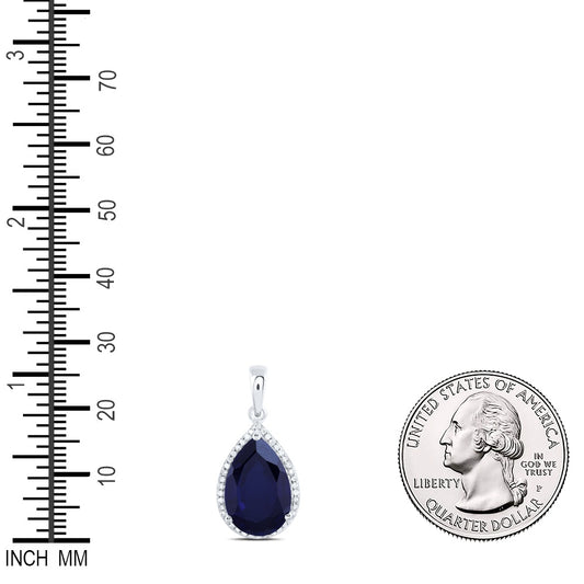 8.21 Ctw Natural Diamond Blue Sapphire Teardrop Pendant in 10k White Gold