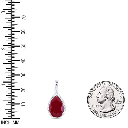 8.38 Ctw Natural Diamond Red Ruby Teardrop Pendant in 10k White Gold
