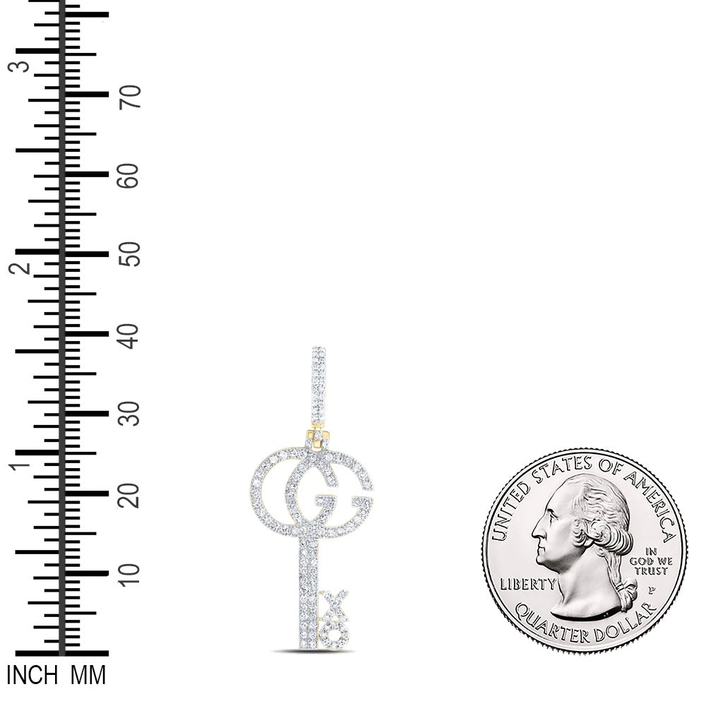 0.46 Ctw Natural Diamond XO Key Pendant in 10k Yellow Gold
