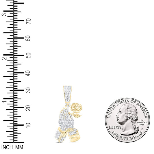 0.5 Ctw Natural Diamond Praying Hands Flower Pendant in 10k Yellow Gold