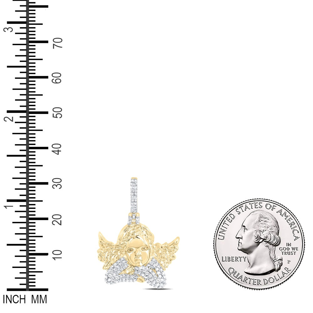 0.44 Ctw Natural Diamond Baby Angel Wings Religious Pendant in 10k Yellow Gold
