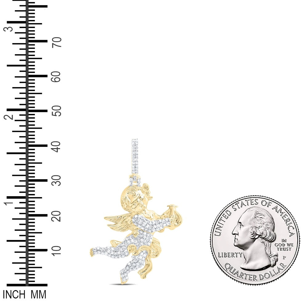 0.52 Ctw Natural Diamond Angel Wings Pendant in 10k Yellow Gold