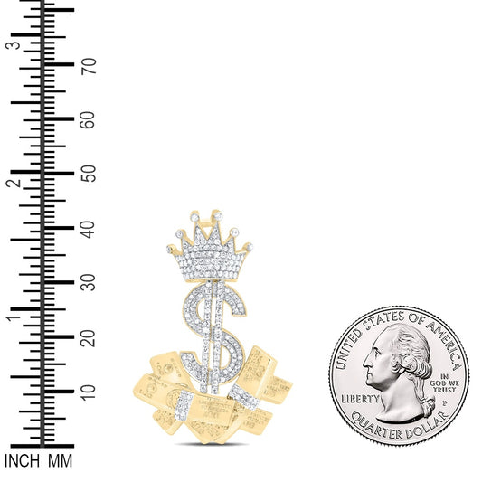 0.82 Ctw Natural Diamond Crown Dollar Sign Cash Money Pendant in 10k Yellow Gold