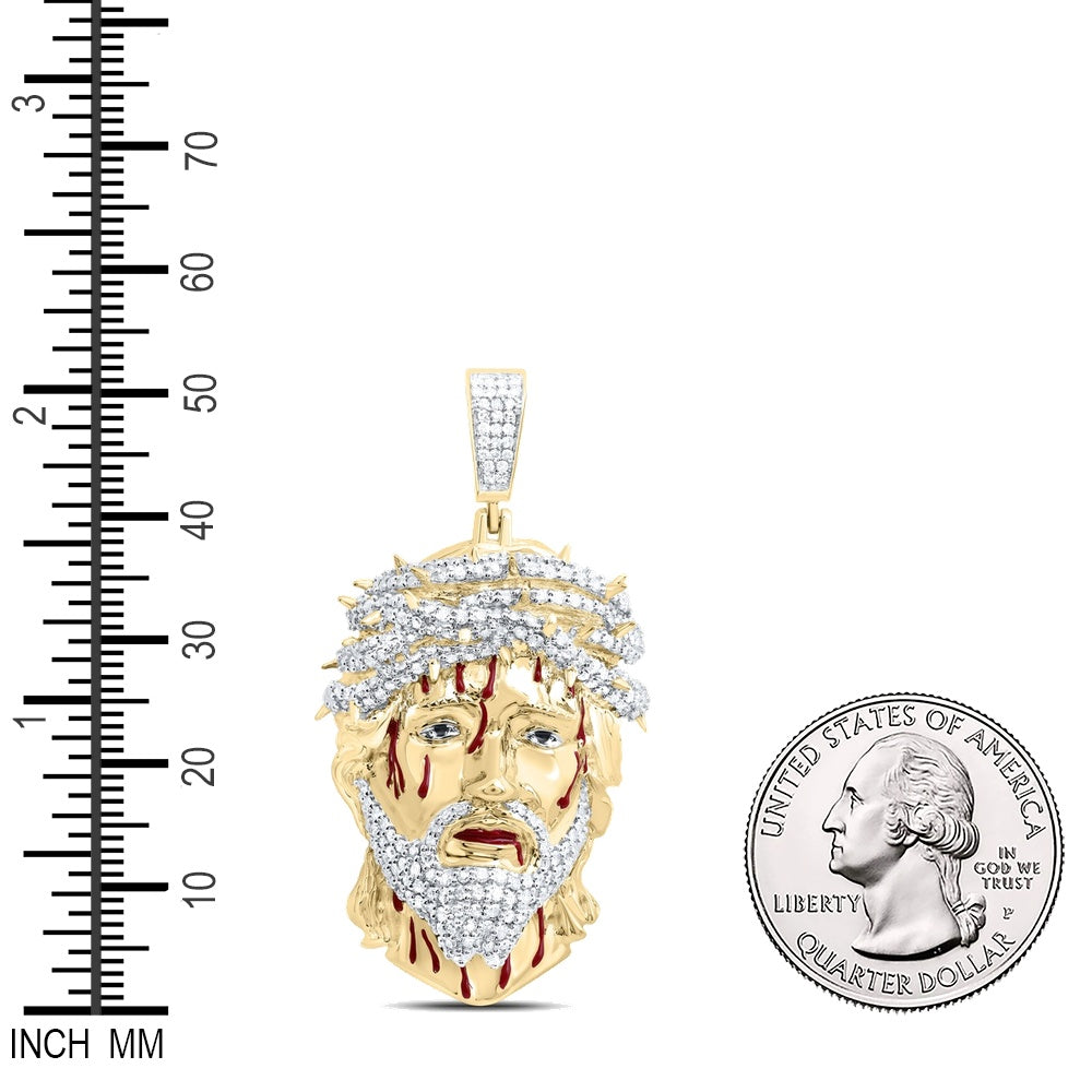1.2 Ctw Natural Diamond Jesus Head Face Thorns Pendant in 10k Yellow Gold
