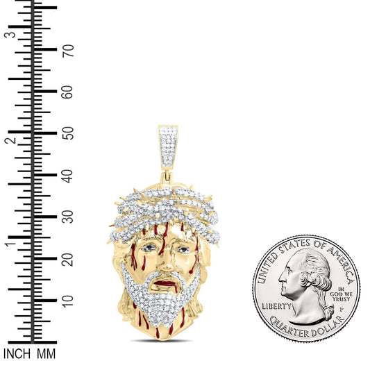 1.2 Ctw Natural Diamond Jesus Head Face Thorns Pendant in 10k Yellow Gold