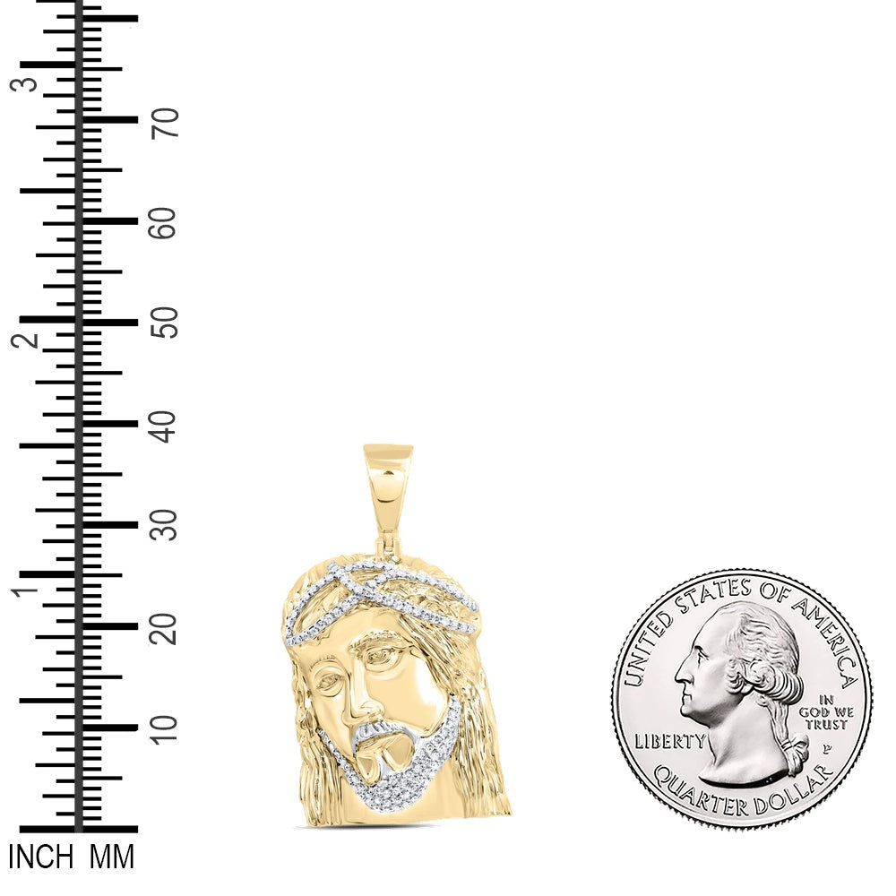 0.64 Ctw Natural Diamond Jesus Head Religious Pendant in 10k Yellow Gold