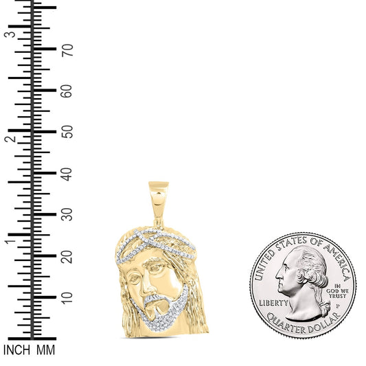 0.64 Ctw Natural Diamond Jesus Head Religious Pendant in 10k Yellow Gold