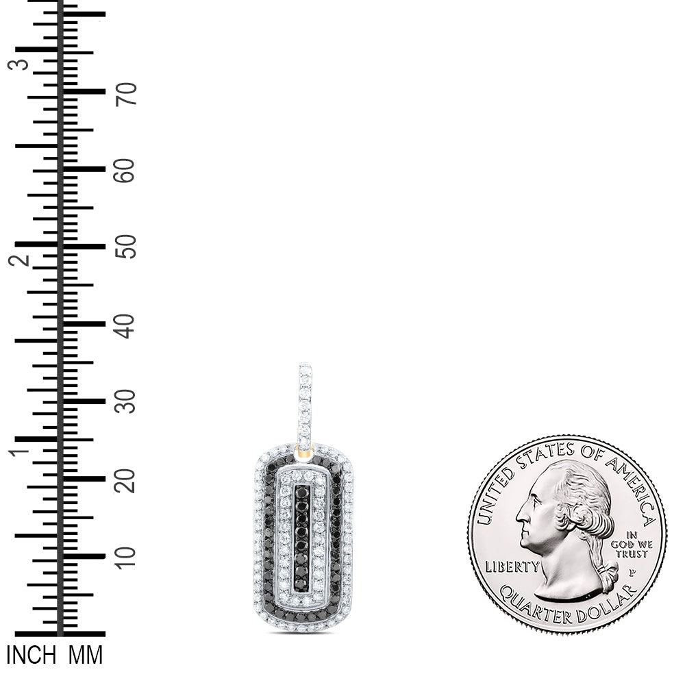 1.35 Ctw Natural Diamond White and Black Dogtag Pendant in 10k Yellow Gold